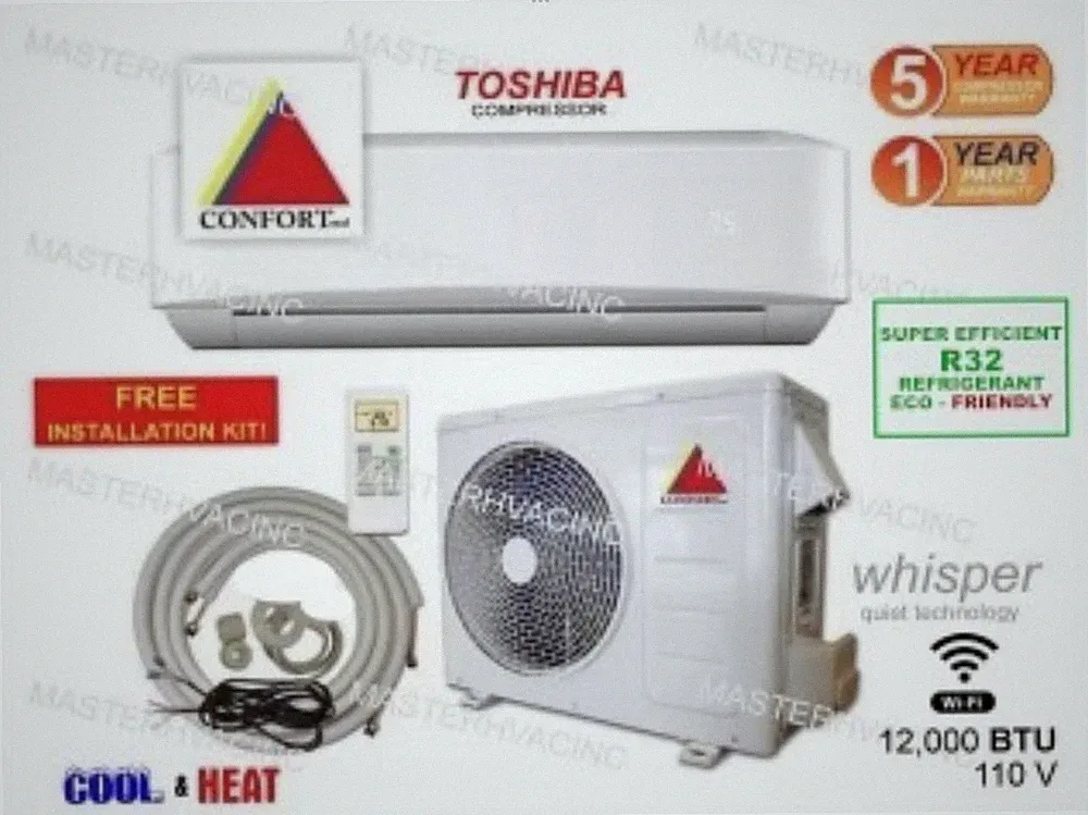 12,000 BTU Ductless Air Conditioner, Heat Pump Mini Split 110V 1 Ton W/kit, WiFi