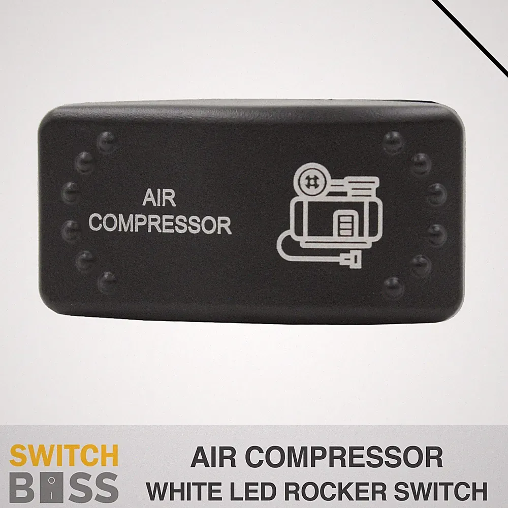 Air Compressor LASER ETCHED Horizontal Rocker Switch WHITE LED 12v 24v On-Off