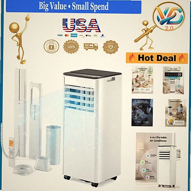 Portable Air Conditioner 8000 BTU 350 Sq.Ft Cooling Fan Dehumidifier Remote