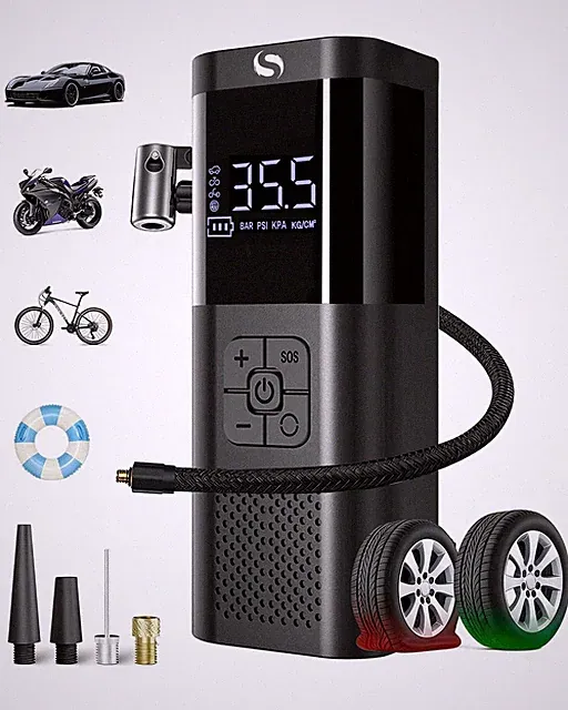 Tire Inflator Portable Tire Compressor, Cordless Tire Inflator with LED Light...