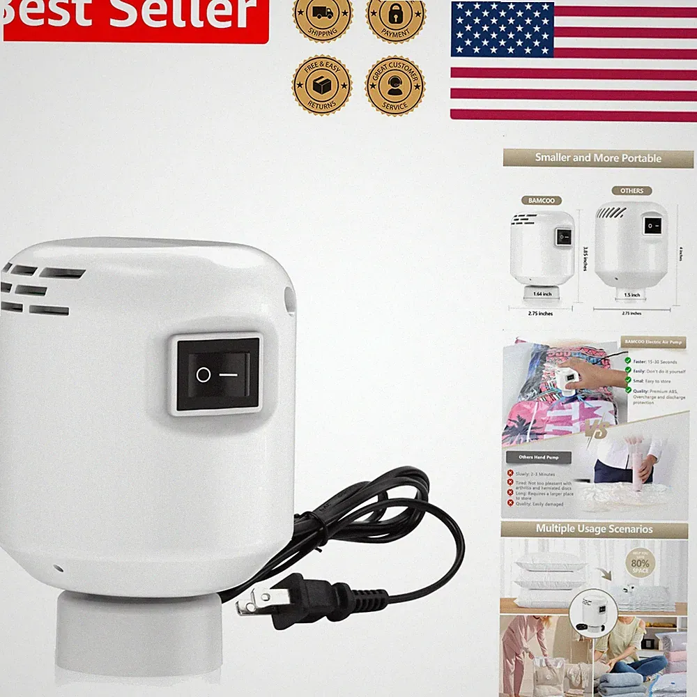 White Electric Air Pump Vacuum Storage Bag Compressor Portable Travel Efficient